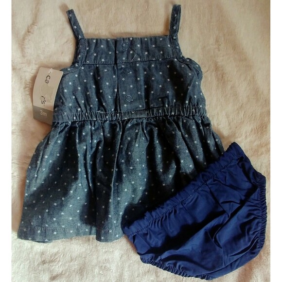 Dress 3 months New Carters girl Baby denim with bloomer shorts infant wear - Picture 2 of 3